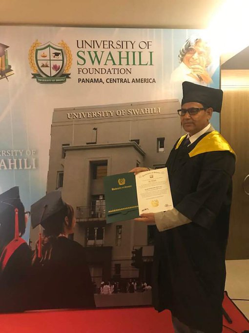 Honorary Doctorate by University of Swahili ,Panama , Central America