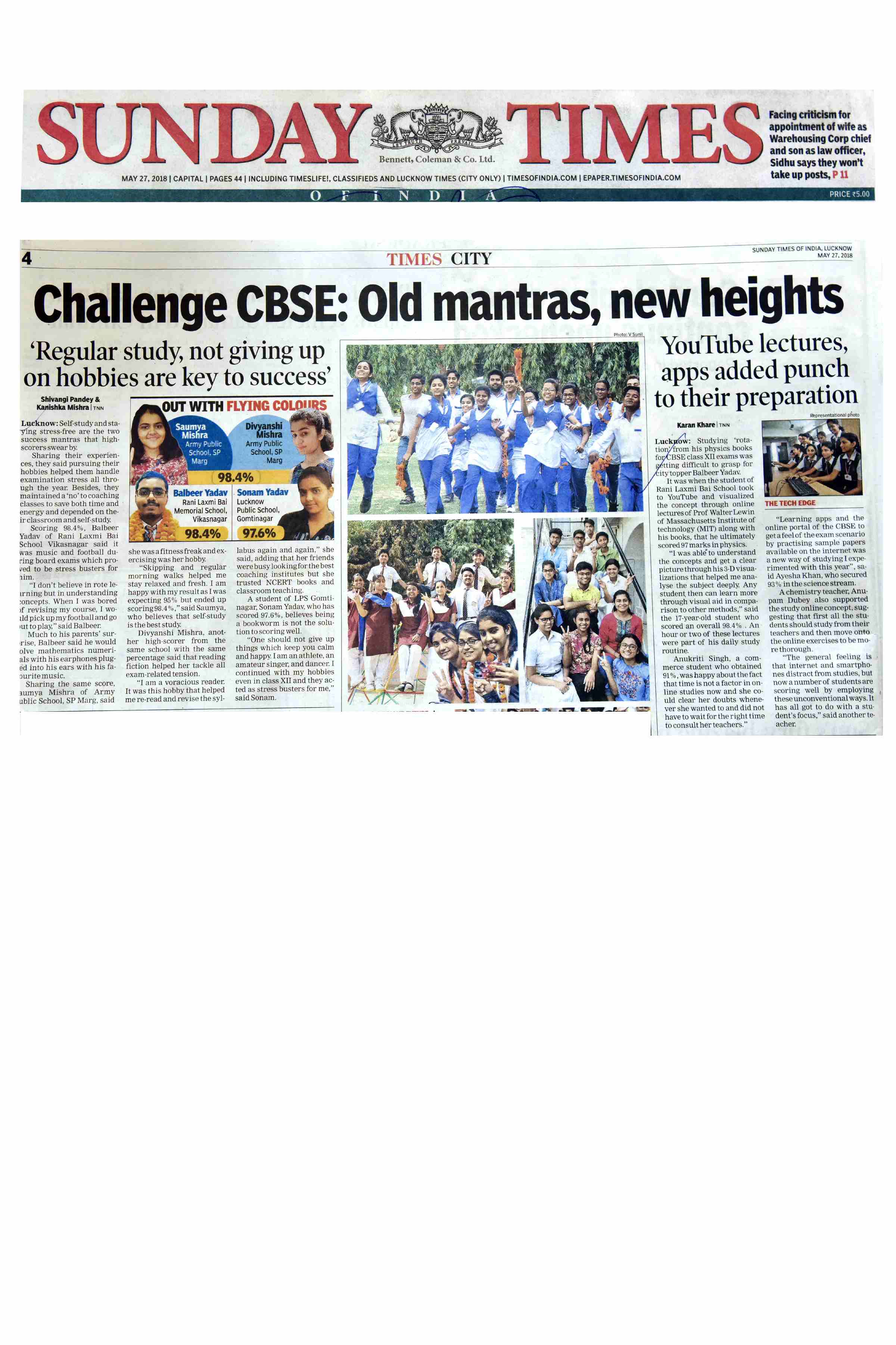 CBSE RESULTS 27th MAY 2018-TIMES OF INDIA SUNDAY TIMES PAGE 4