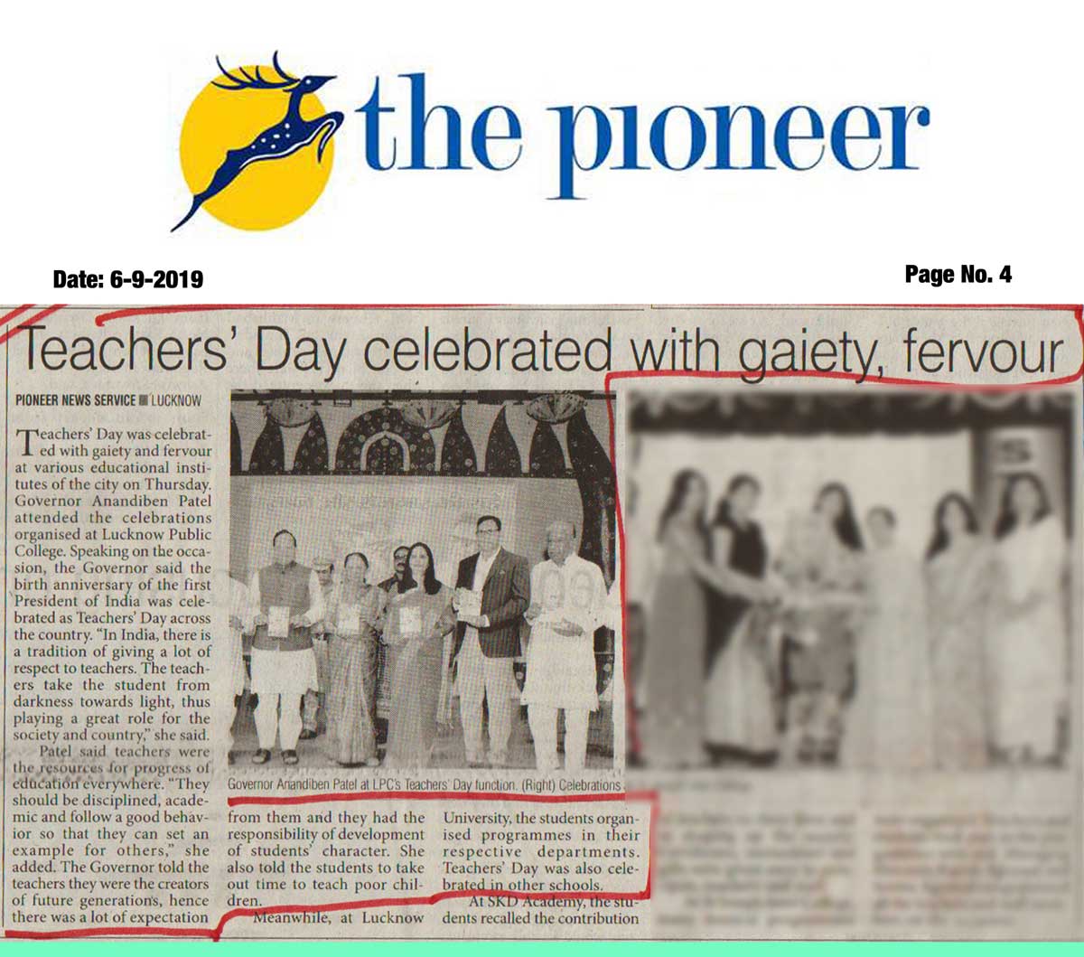 Governor honours LPS Teachers on the occasion of Teacher's Day(The-Pioneer)