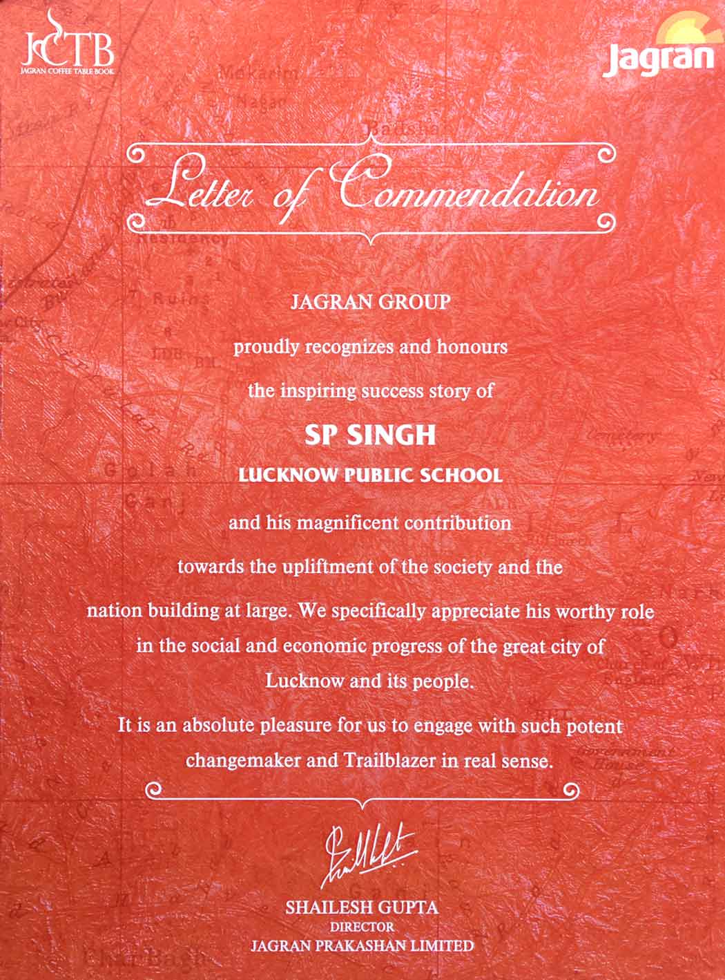 JCTB Letter of Commendation